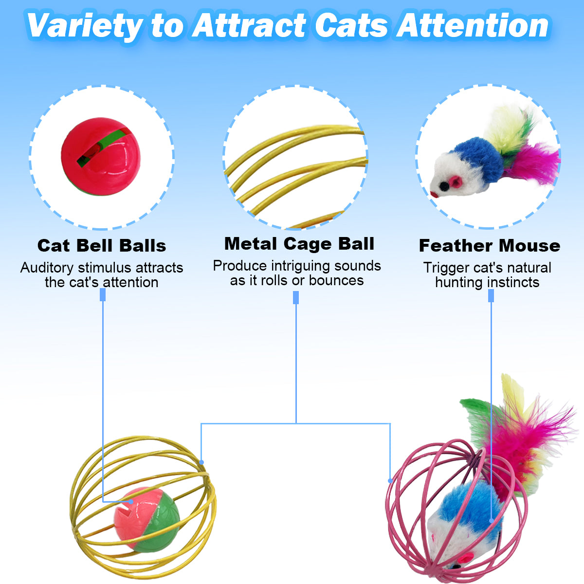 QUVOVID Cat Toys 6 Balls, Metal Cage Balls with Mice and Bells Inside, Best Cat Toys for Indoor Cats, Increase Your Interaction with Cats and Bring Healthy Life to Cats