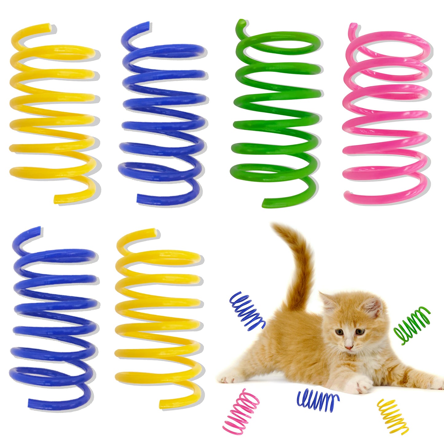 QUVOVID 10 Pack Cat Spring Toys for Indoor Cats to Kill Time and Keep Fit, Colorful Plastic Spring Coils Attract Cats to Swat, Bite, Hunt, Interactive Toys for Cats and Kittens