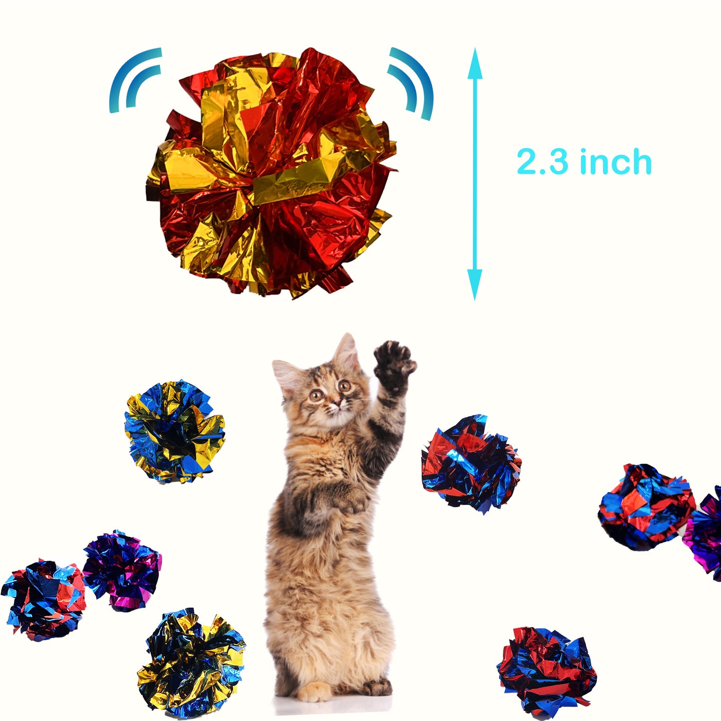 QUVOVID Cat Toys 20 Packs Interactive Crinkle Ball, 2.3 Inch Bright Colors Cat Ball Toys to Attract and Engage Cats, Promote a Healthy Lifestyle for All Breed Sizes Cats