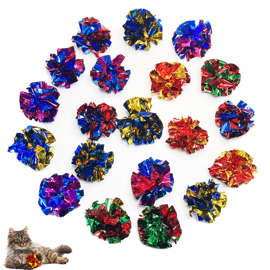 QUVOVID Cat Toys 20 Packs Interactive Crinkle Ball, 2.3 Inch Bright Colors Cat Ball Toys to Attract and Engage Cats, Promote a Healthy Lifestyle for All Breed Sizes Cats